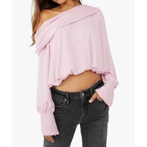 Free People Jenna One-Shoulder Top Blouse Moonlit Orchid, Size Small, NEW NWT